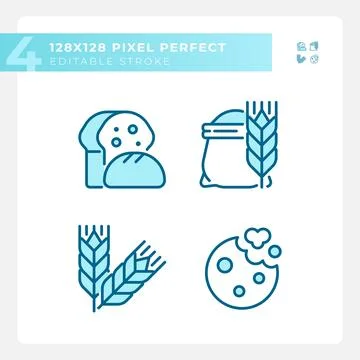Bakery and bread pixel perfect blue RGB color icons set Stock Illustration