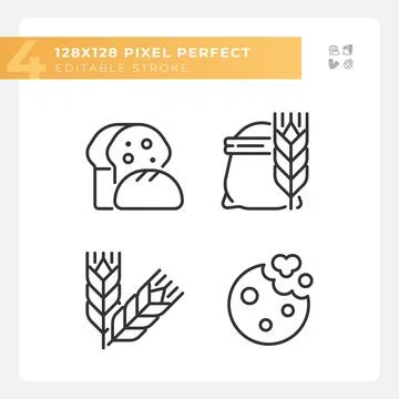 Bakery and bread pixel perfect linear icons set Stock Illustration