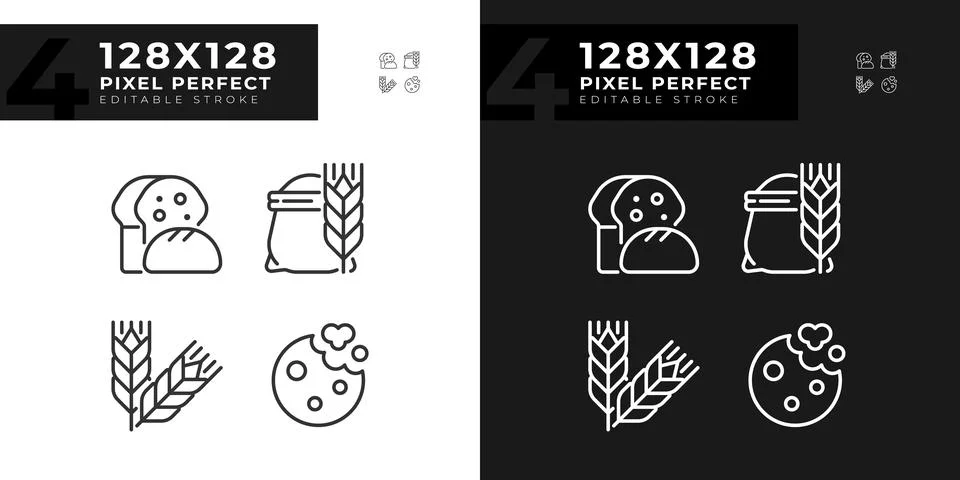 Bakery and bread pixel perfect linear icons set for dark, light mode Stock Illustration