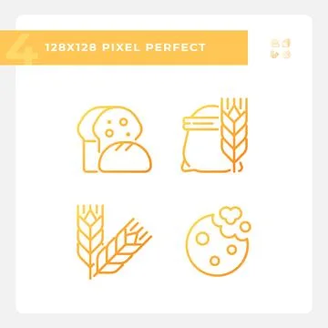 Bakery and bread pixel perfect gradient linear vector icons set Stock Illustration