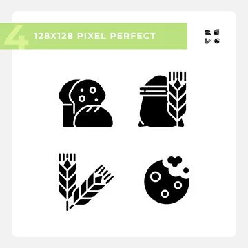 Bakery and bread pixel perfect black glyph icons set on white space Stock Illustration