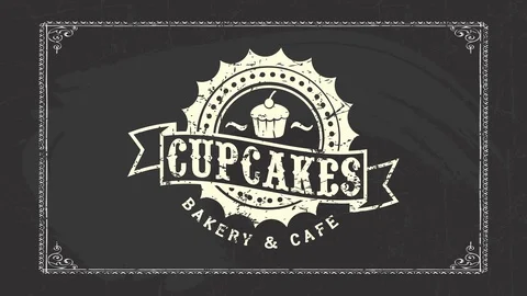 Bakery and cafe with wavy circle and cupcake doodle with cherry on top using Stock Footage 129272167