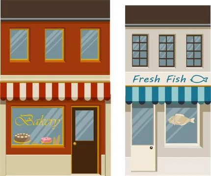 Bakery and fish shop Stock Illustration