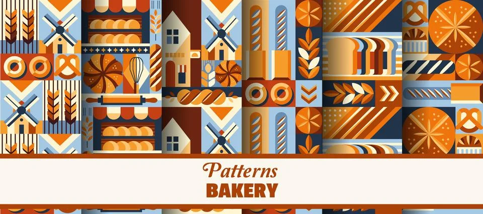 Bakery and pastry seamless patterns background Stock Illustration