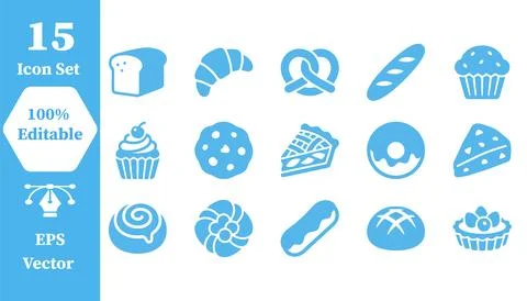 Bakery and pastry shop vector icon collection with croissant baguette culinar Illustrazione stock