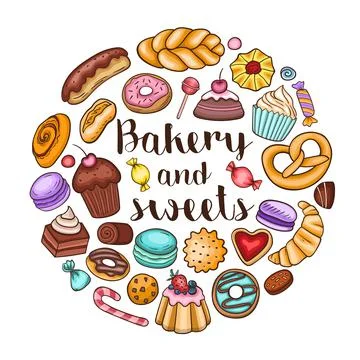 Bakery and sweets on a white background. Stock Illustration