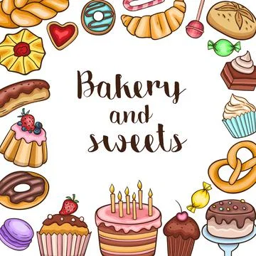 Bakery and sweets on a white background. Stock Illustration