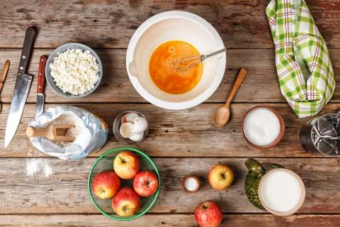Bakery-background, baking, flour, dough, natural products, eggs, Fotos Stock