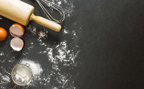 Bakery background : baking ingredients Stock Photos