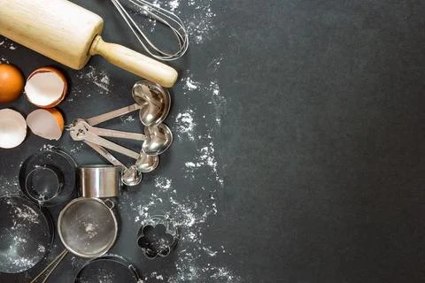 Bakery background : baking ingredients Stock Photos