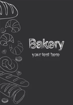 Bakery background. Linear graphic. Bread and pastry collection. Vector Stock Illustration