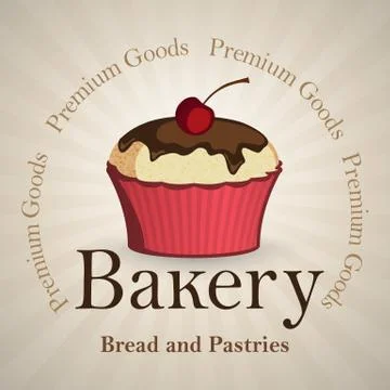 Bakery background with vanilla cupcake Illustrazione stock