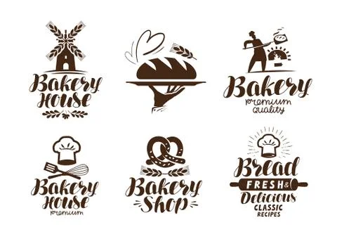 Bakery, bakehouse label or logo. Bread, baked goods, food symbol. Typographic Stock Illustration