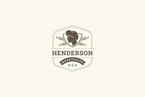 Bakery bakehouse retro logo design template fresh pastry shop vector flat ill Stock Illustration