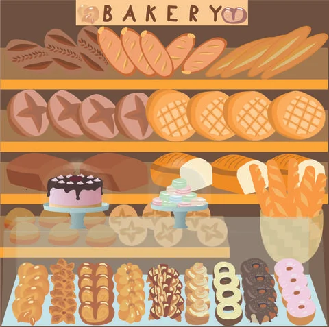 Bakery with bakery products, sweets. Stock Illustration