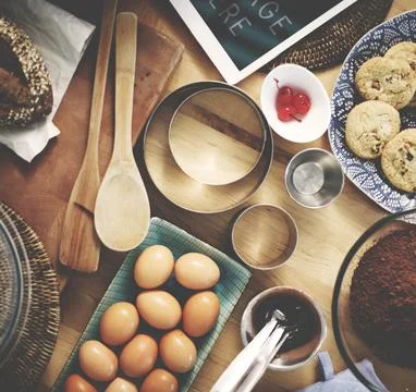 Bakery Baking Cook Eggs Pastry Ingredients Concept Stock Photos