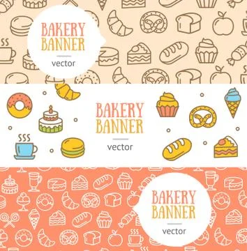 Bakery Banner Flyer Horizontal Set. Vector Stock Illustration
