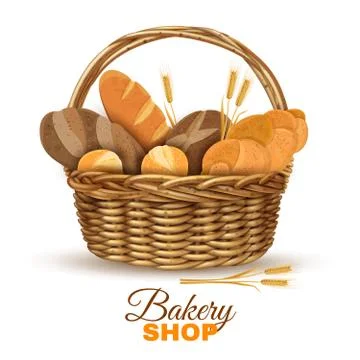 Bakery Basket With Bread Realistic Image Stock Illustration