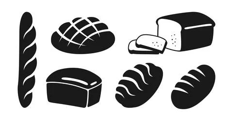 Bakery black icon set Bread symbol baguette vector Stock Illustration