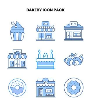 Bakery Blue Bundle Icons Pack Ilustración de archivo