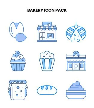 Bakery Blue Icons Pack Illustrazione stock
