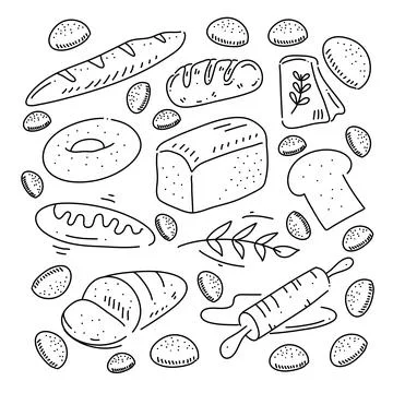 Bakery bread and cake doodle art set bundle for food and drink resources wi.. Stock Illustration