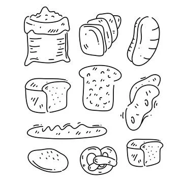 Bakery bread and cake doodle art set bundle for food and drink resources wi.. Stock Illustration