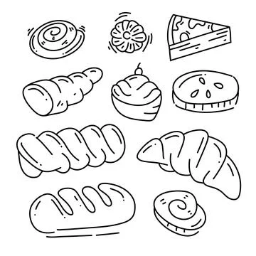 Bakery bread and cake doodle art set bundle for food and drink resources wi.. Stock Illustration