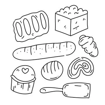 Bakery bread and cake doodle art set bundle for food and drink resources wi.. Stock Illustration