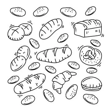 Bakery bread and cake doodle art set bundle for food and drink resources wi.. Illustrazione stock