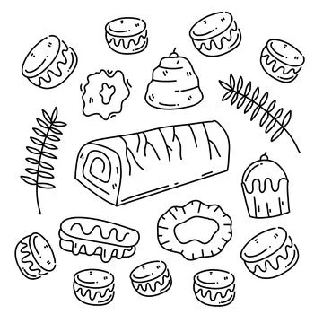 Bakery bread and cake doodle art set bundle for food and drink resources wi.. Illustrazione stock