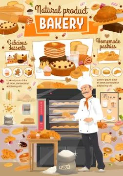 Bakery bread and desserts, baker shop Illustrazione stock