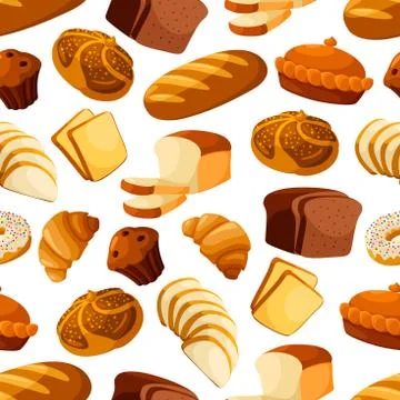 Bakery bread and pastry seamless vector pattern 스톡 일러스트