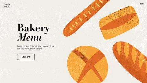 Bakery bread background. Baked loaf of bread, baguette and ciabatta, fresh Stock Illustration