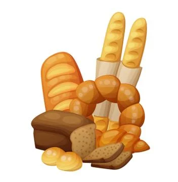 Bakery bread, buns, croissant, loaf Stock Illustration