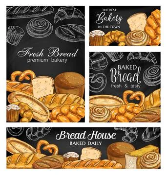 Bakery bread chalkboard sketch vector banners Illustrazione stock