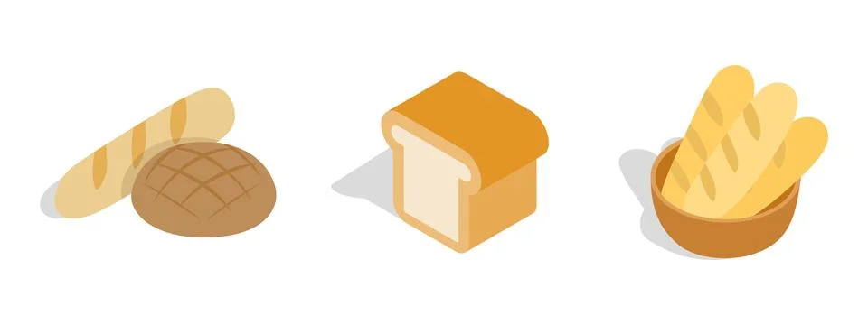 Bakery bread icon set, isometric style Illustrazione stock