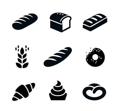 Bakery bread icon set. Pastry food bakery minimal icon design croissant donut Stock Illustration