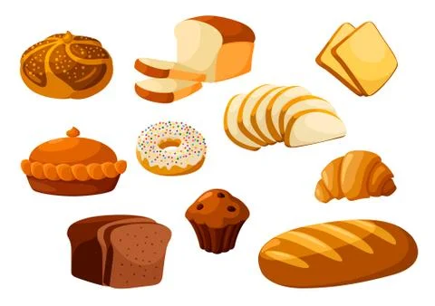 Bakery bread isolated vector icons 스톡 일러스트