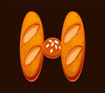 Bakery bread letter H, breakfast font loaf and bun Ilustração Stock