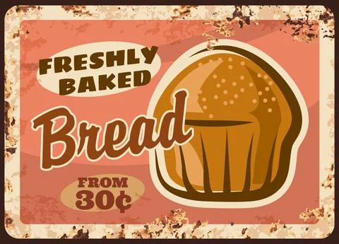 Bakery bread metal plate rusty, baker shop loaf Stock Illustration