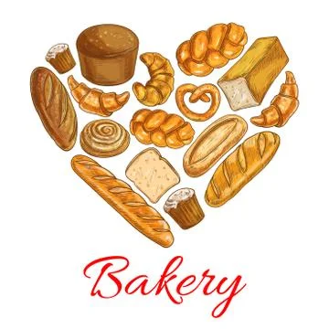 Bakery bread poster in heart shape 스톡 일러스트