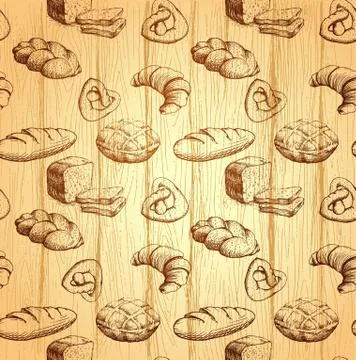 Bakery bread. seamless background pattern. labels pack for bread Stock Illustration