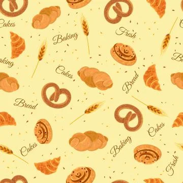 Bakery Bread Seamless Decorative Pattern Stock Illustration