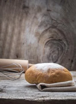 Bakery Bread on a Wooden Table. Stock Photos