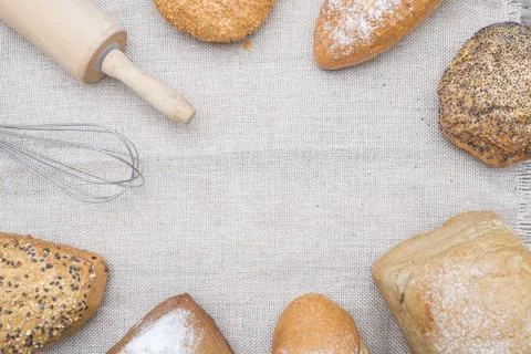 Bakery Bread on a Wooden Table. Stock Photos