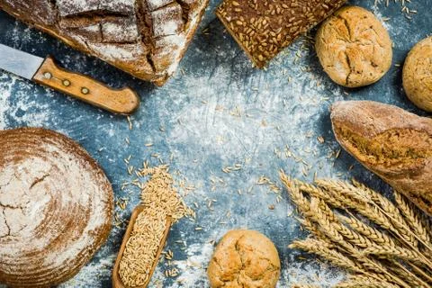 Bakery breads frame background Stock Photos