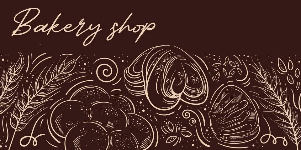 Bakery brown background. Linear graphic. Bread and pastry collection. Bread Stock Illustration