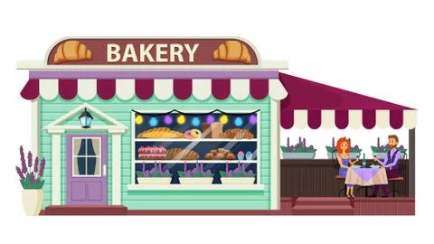 Bakery building cartoon flat vector illustration Ilustración de archivo