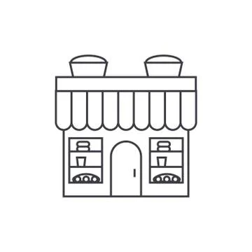 Bakery building thin line icon concept. Bakery building linear vector sign Ilustración de archivo